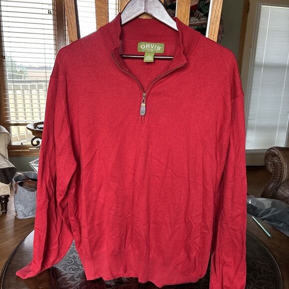 Orvis 1/4 Zip Pullover Shirt Mens XL RED Lightweight Stretch Casual VINTAGE - Picture 3 of 5